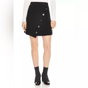 Sandro Paris Designer Black Asymmetrical Mini Skirt Button up Luxury size Small